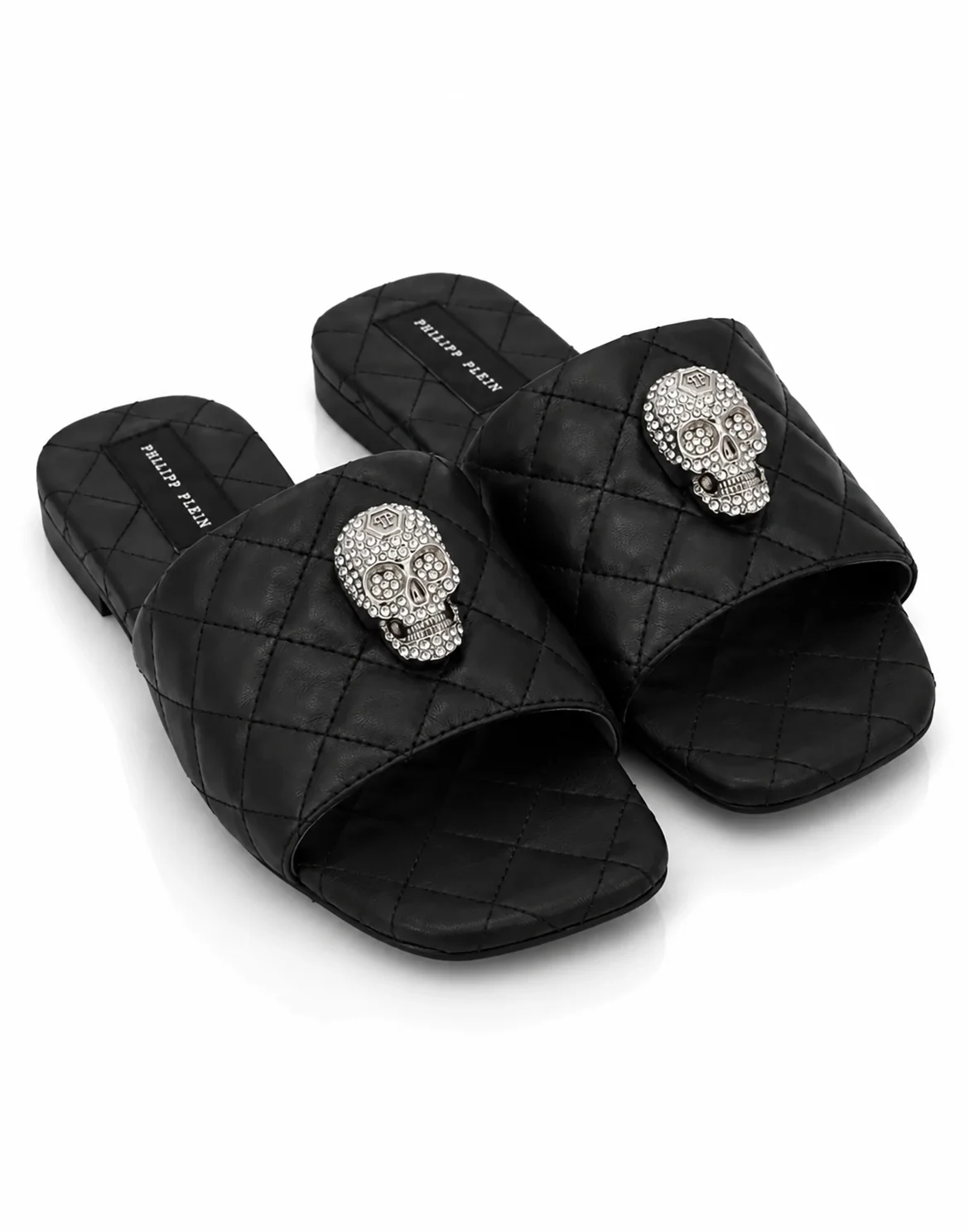 Nappa Flat Matelasse Sandals Crystal Skull, цвет: Черный