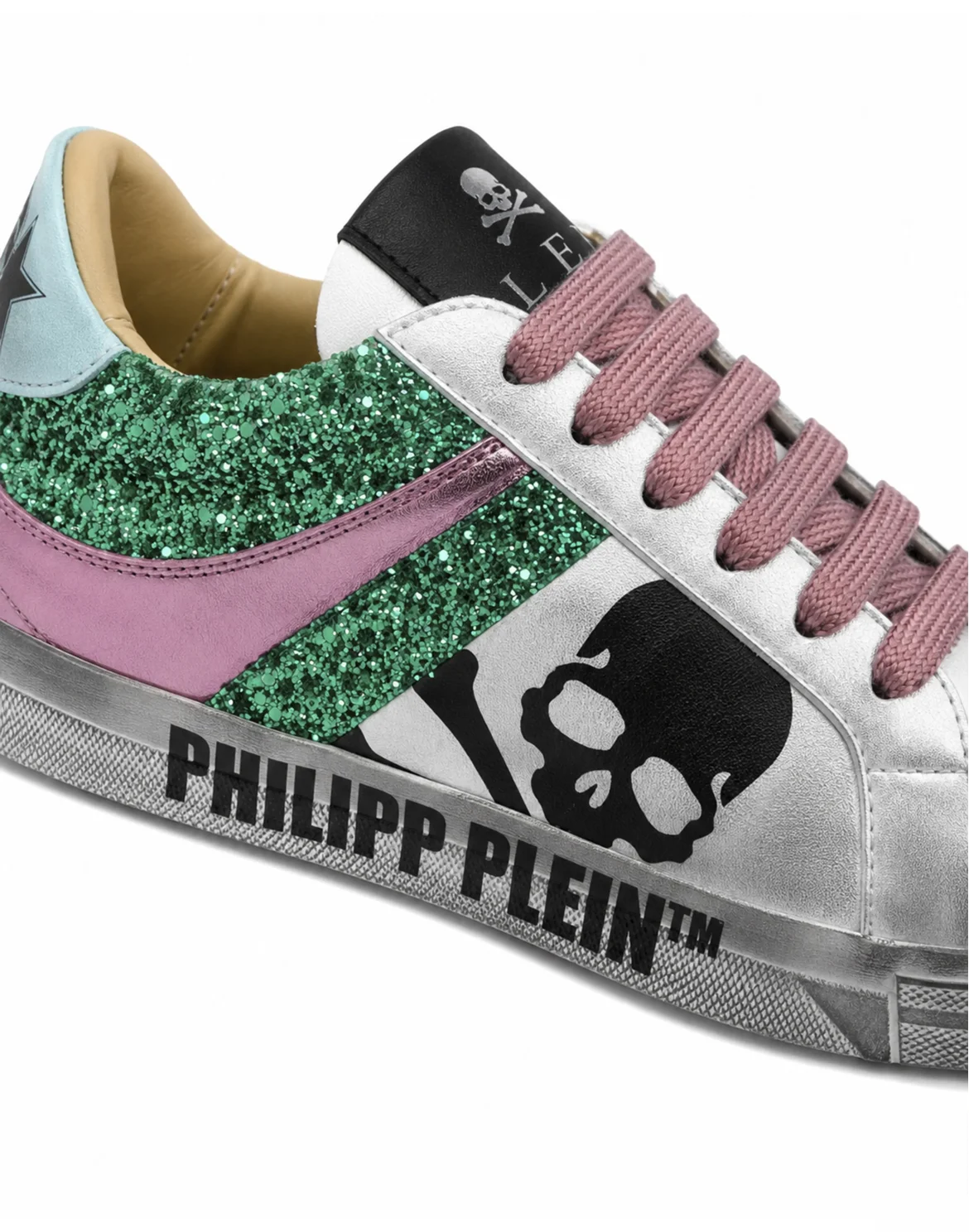 Nappa Leather Lo-Top Sneakers Glitter Skull, цвет: Розовый