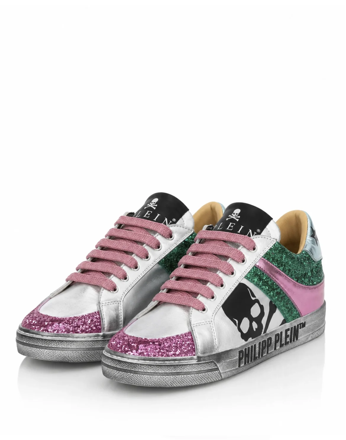 Nappa Leather Lo-Top Sneakers Glitter Skull, цвет: Розовый