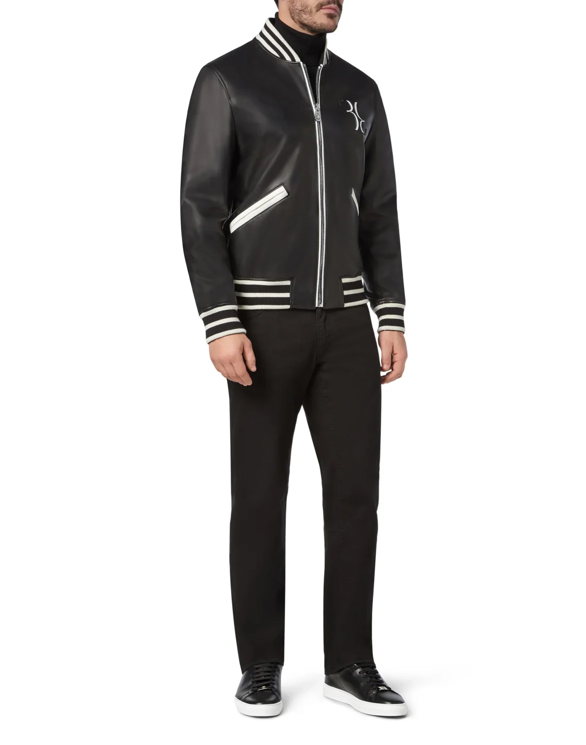 Leather Bomber Double B, цвет: Черный