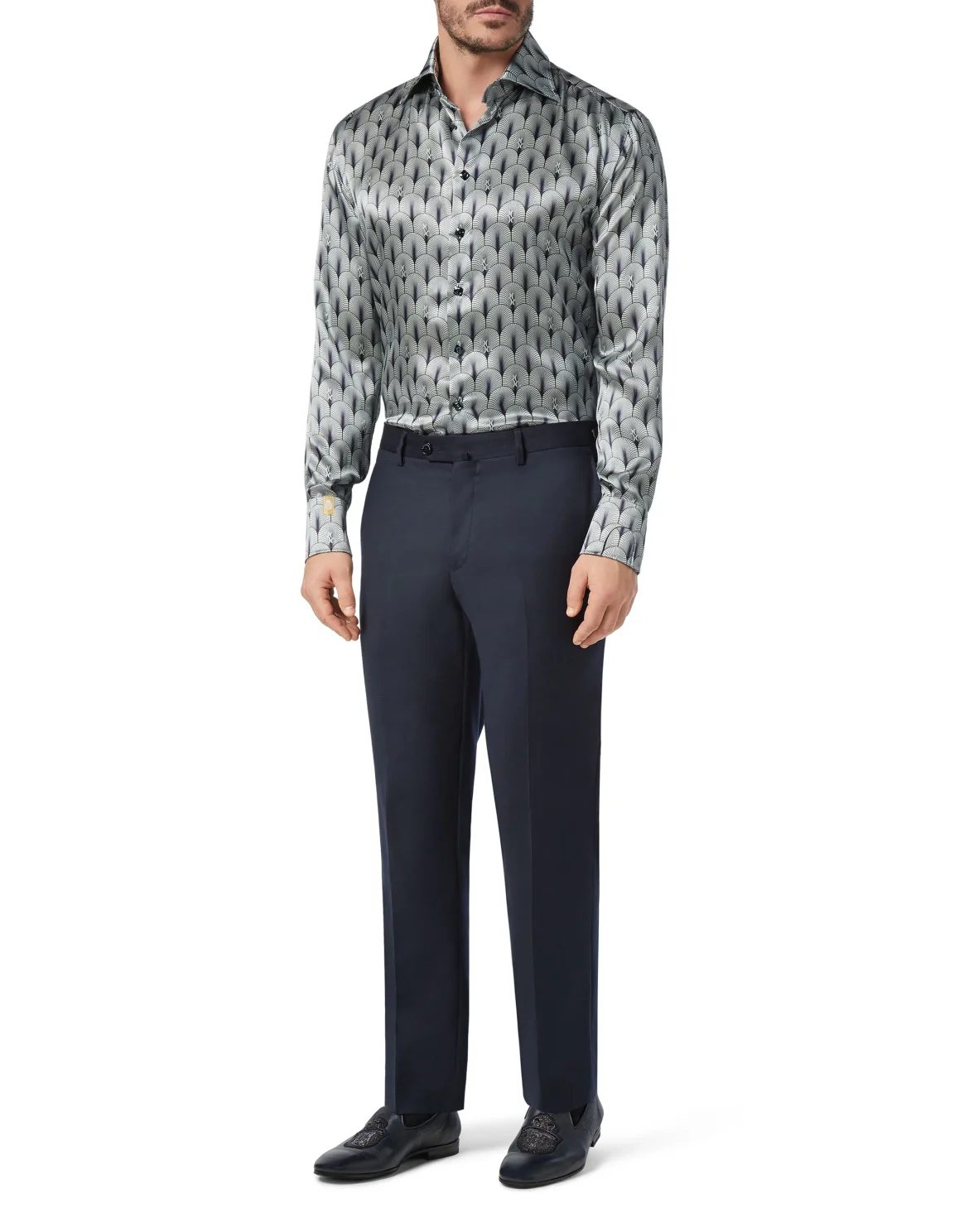 Silk Shirt Silver Cut LS/Flavio Geometric, цвет: Голубой