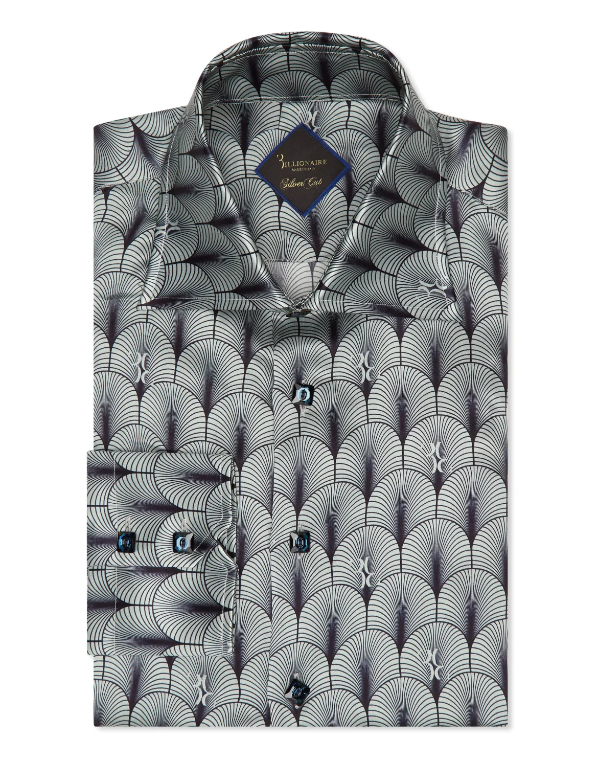 Silk Shirt Silver Cut LS/Flavio Geometric, цвет: Голубой