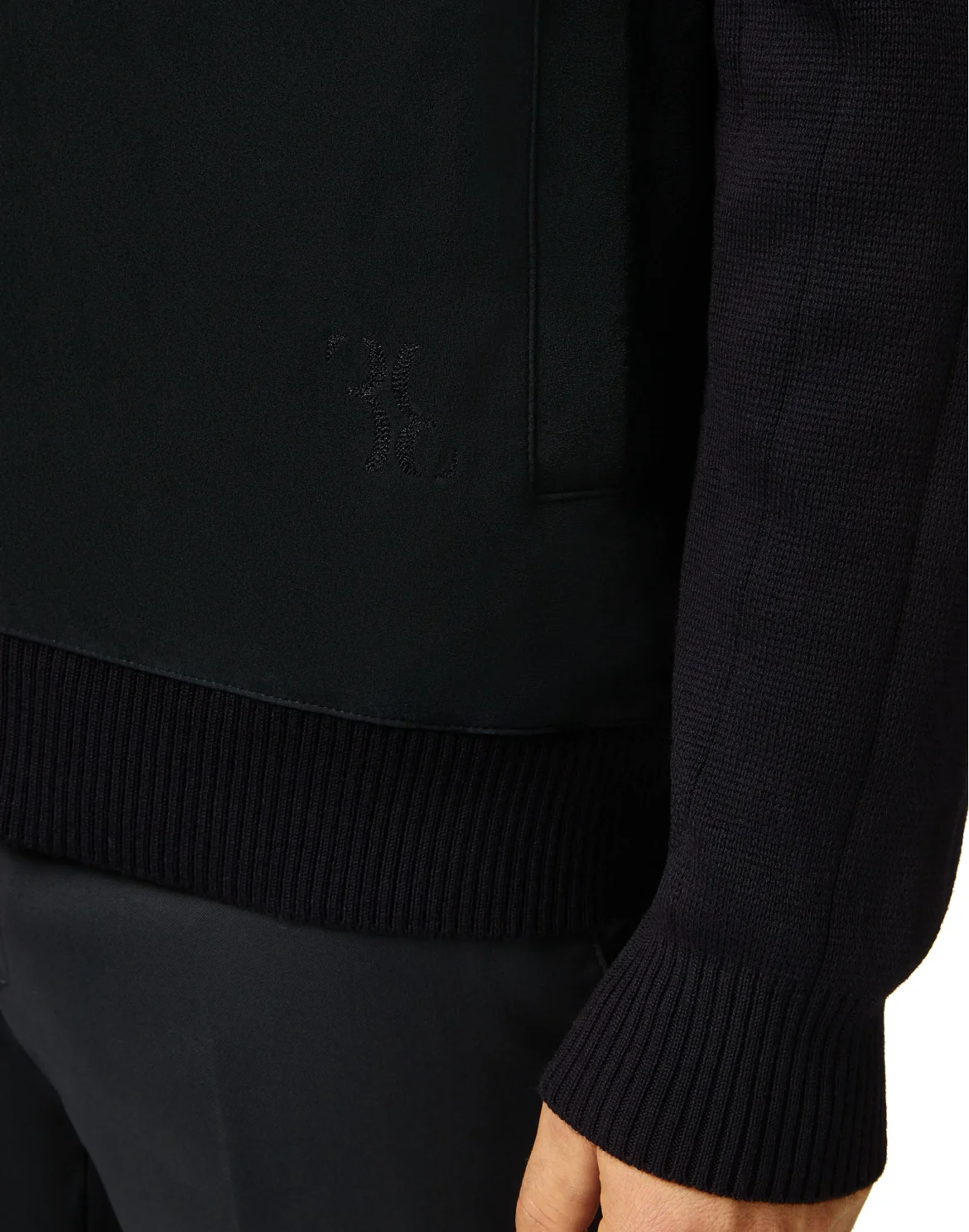 Merino wool Pullover full zip with suede Double B, цвет: Черный