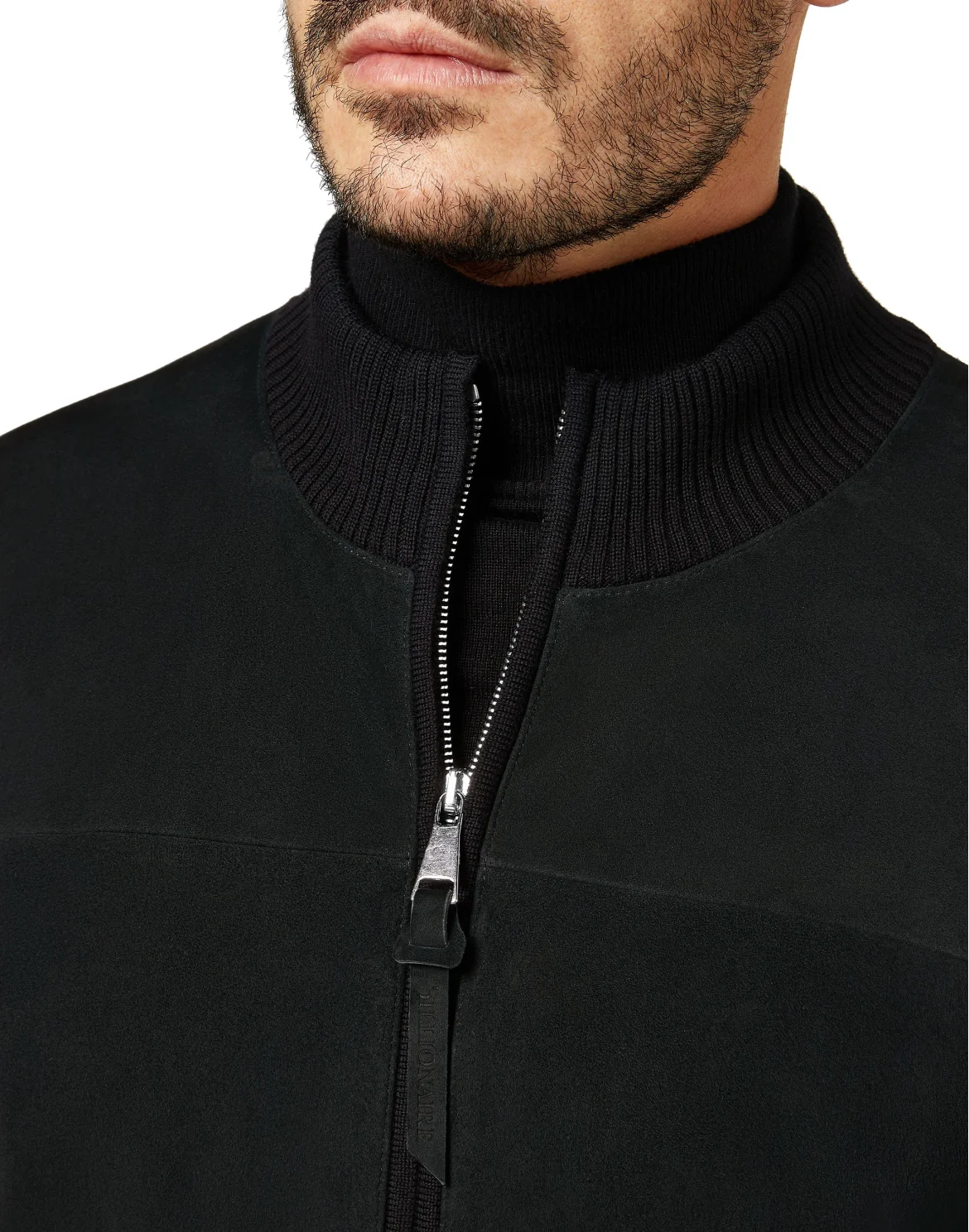 Merino wool Pullover full zip with suede Double B, цвет: Черный