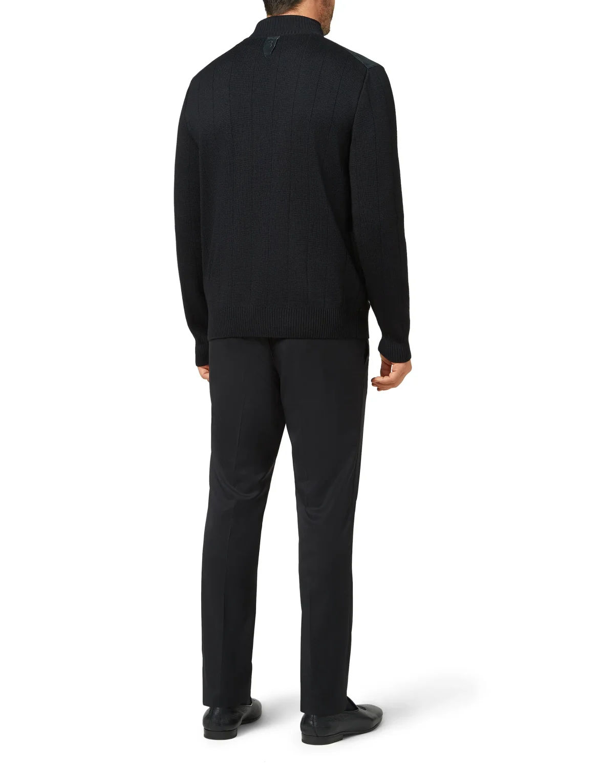 Merino wool Pullover full zip with suede Double B, цвет: Черный
