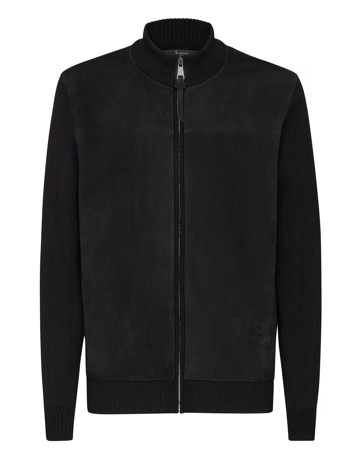 Merino wool Pullover full zip with suede Double B, цвет: Черный