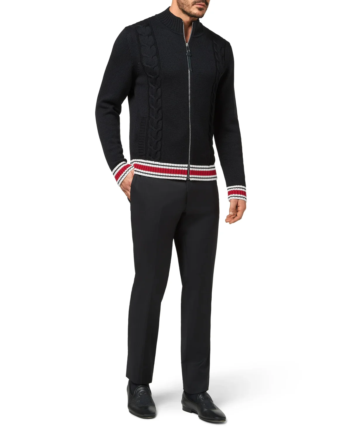 Merino wool Pullover full zip, цвет: Черный