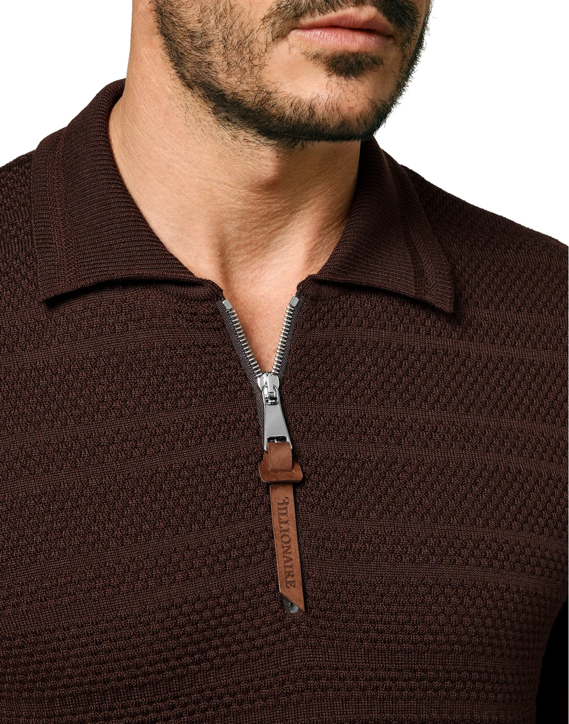 Merino wool Pullover zip mock Istitutional, цвет: Коричневый