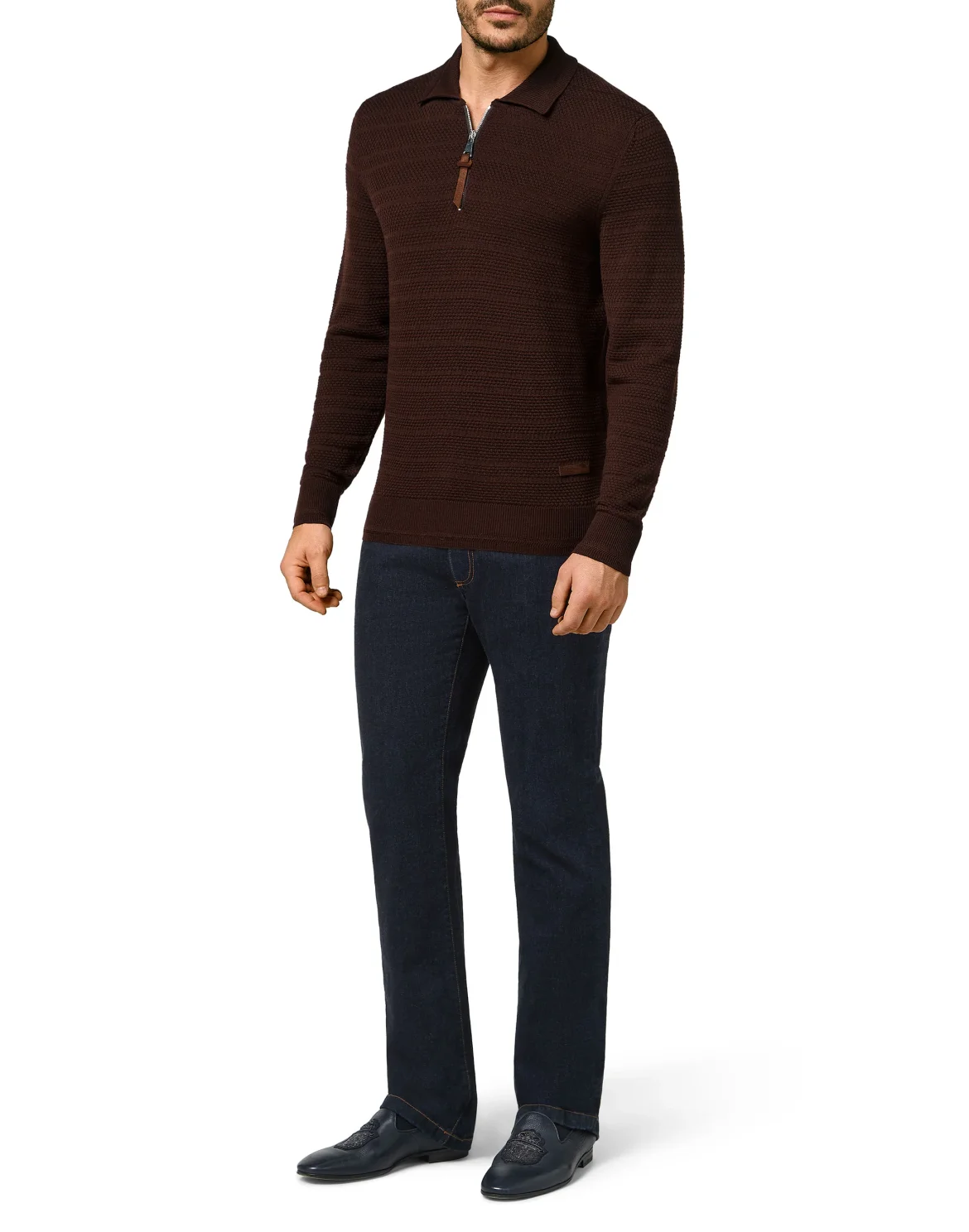 Merino wool Pullover zip mock Istitutional, цвет: Коричневый