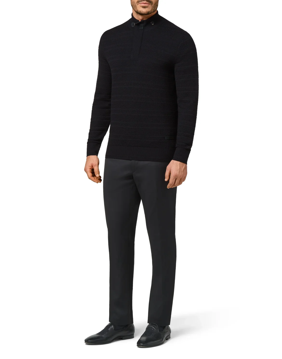 Merino wool Pullover zip mock Istitutional, цвет: Черный