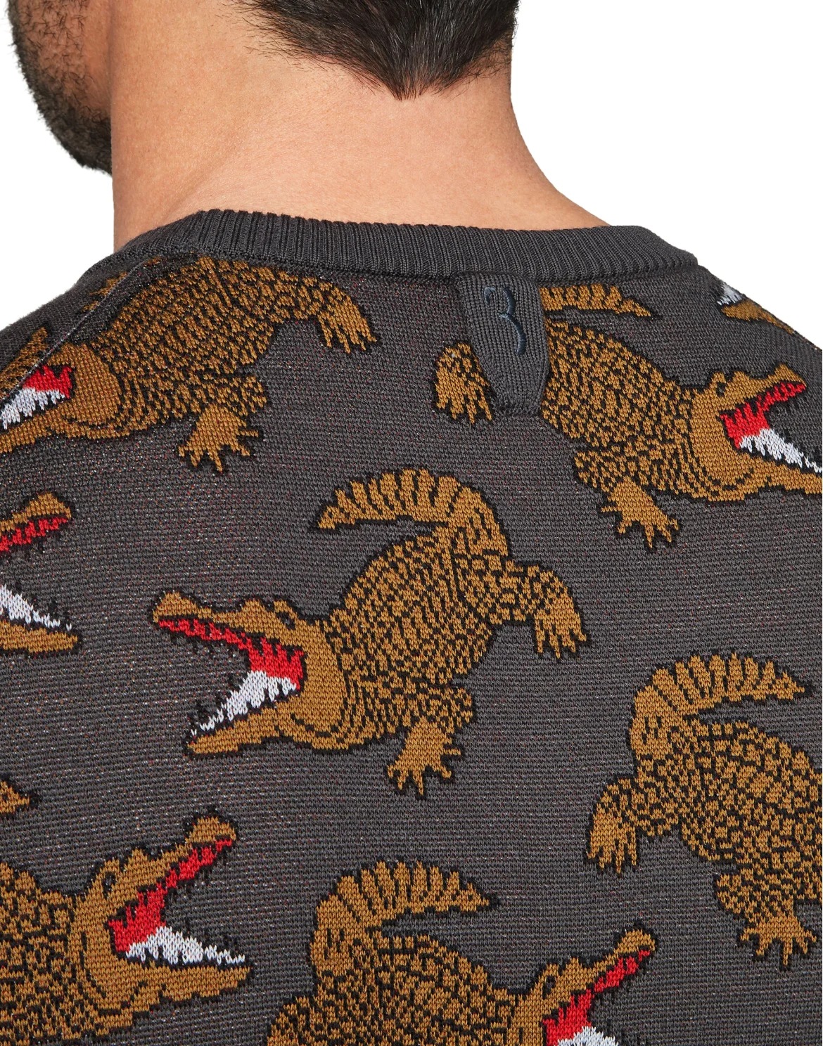 Merino wool Pullover Round Neck LS Jacquard Crocodile, цвет: Серый