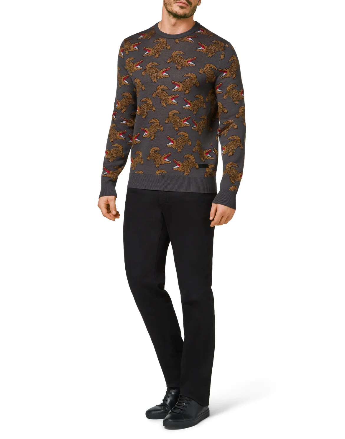 Merino wool Pullover Round Neck LS Jacquard Crocodile, цвет: Серый