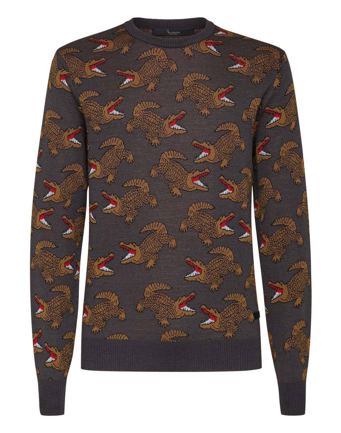 Merino wool Pullover Round Neck LS Jacquard Crocodile, цвет: Серый