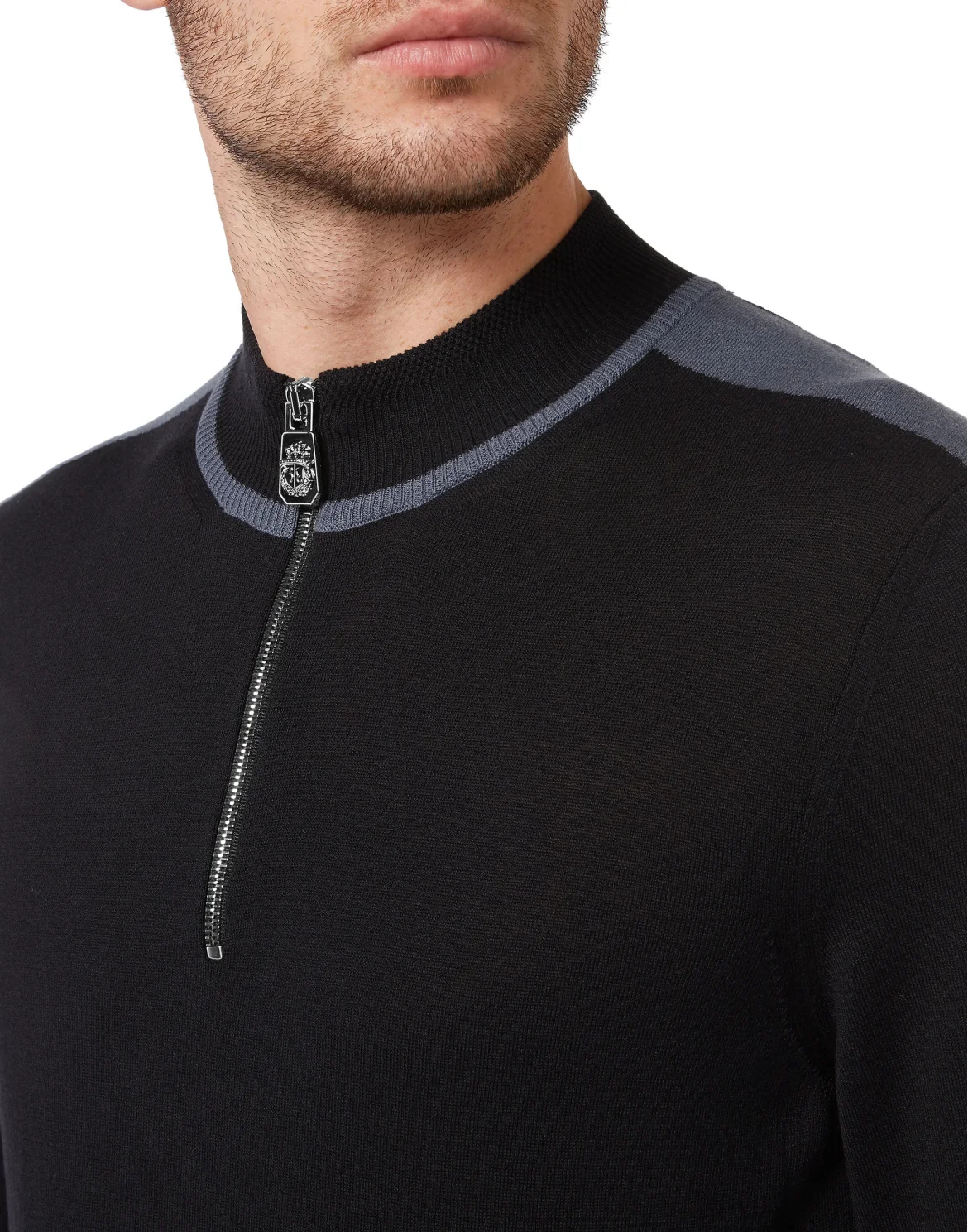 Knit High Neck Zip Up Pullover, цвет: Черный
