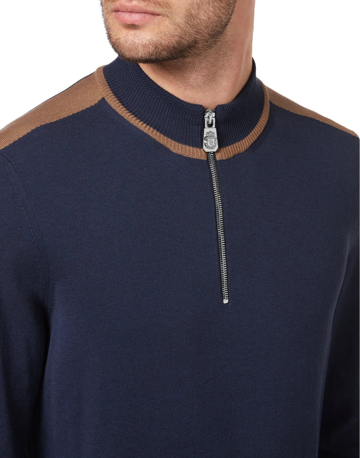 Knit High Neck Zip Up Pullover, цвет: Синий
