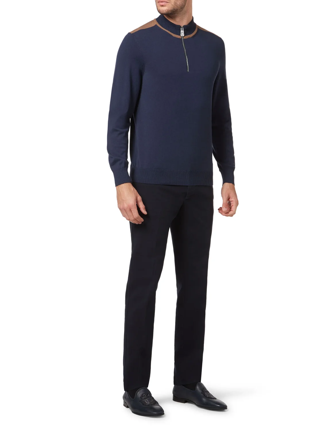 Knit High Neck Zip Up Pullover, цвет: Синий