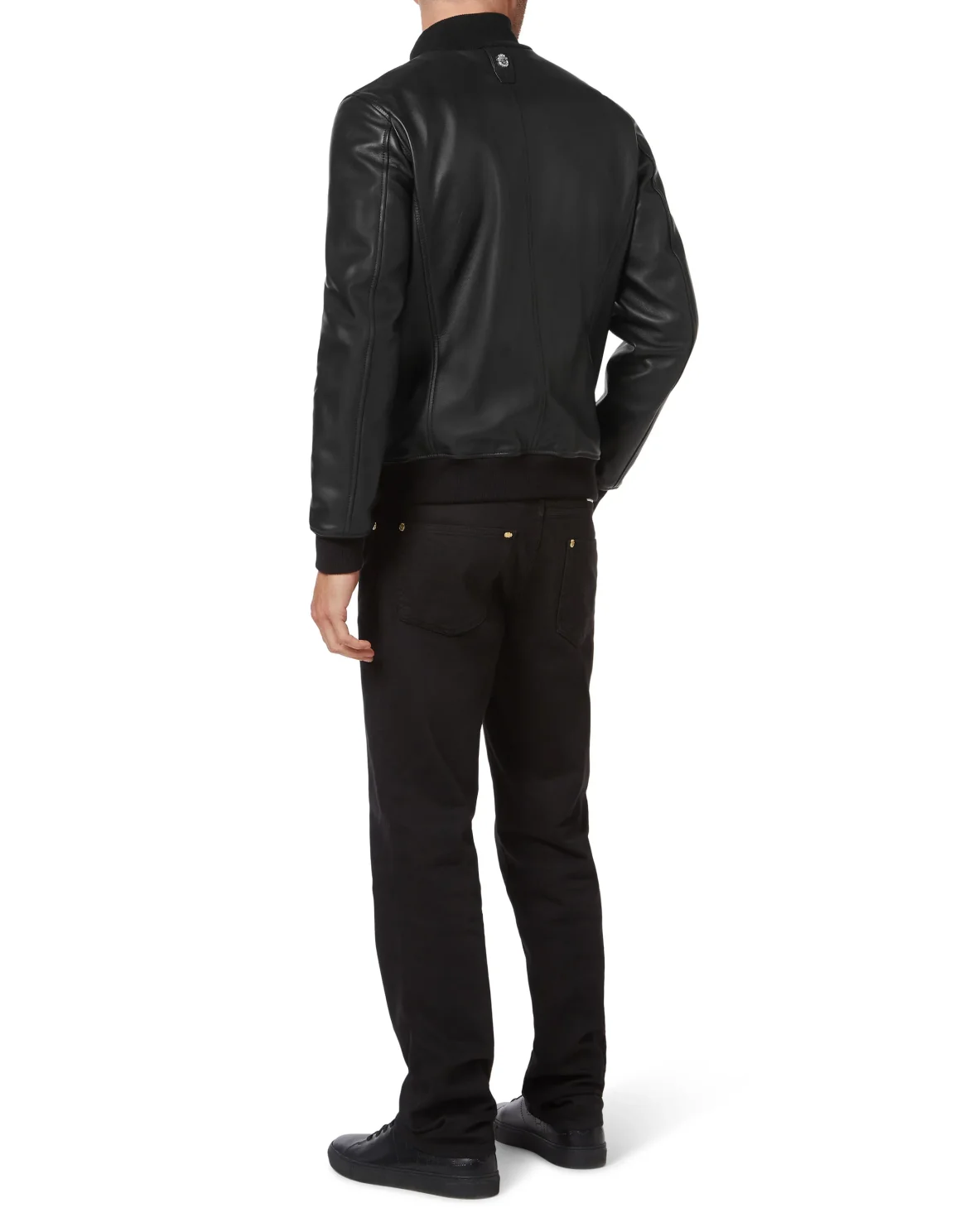 High Collar Leather Bomber, цвет: Черный