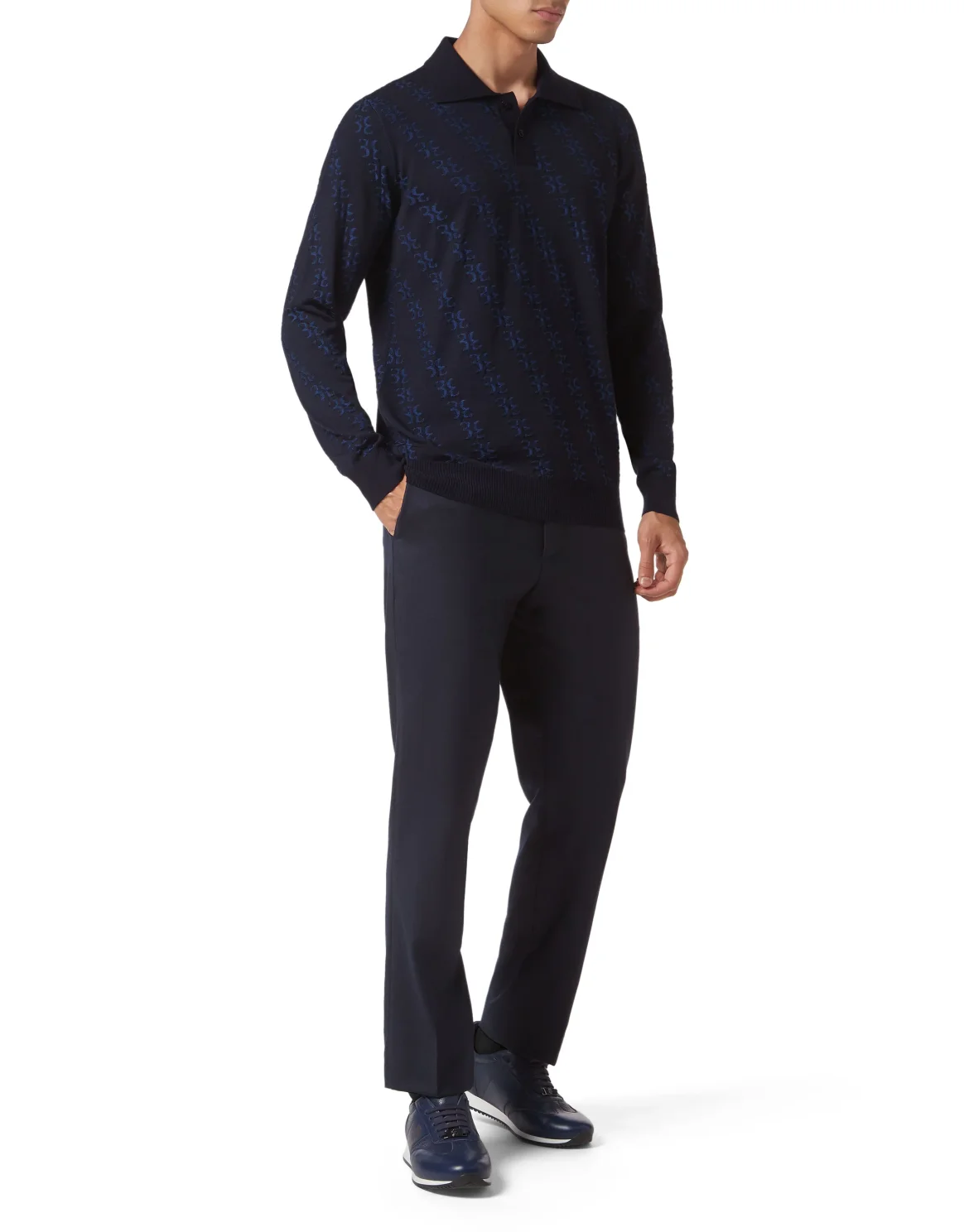 Wool and Silk Pullover Polo-Neck LS, цвет: Синий
