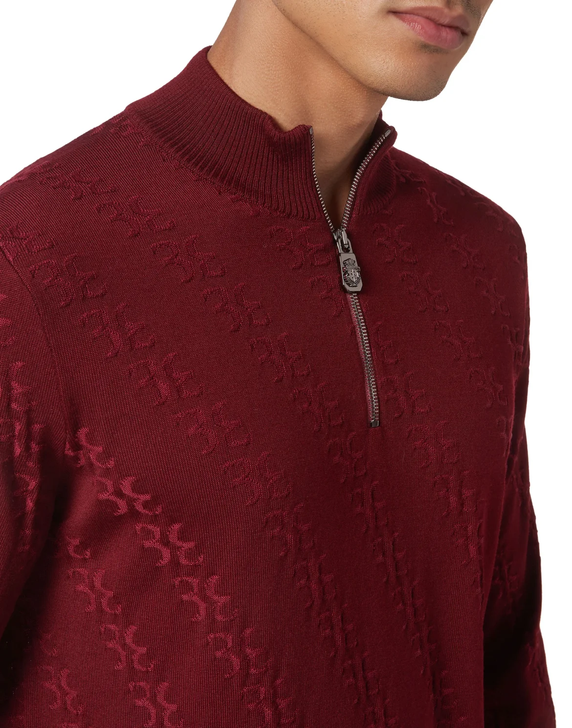 Wool and Silk Pullover zip mock, цвет: Красный