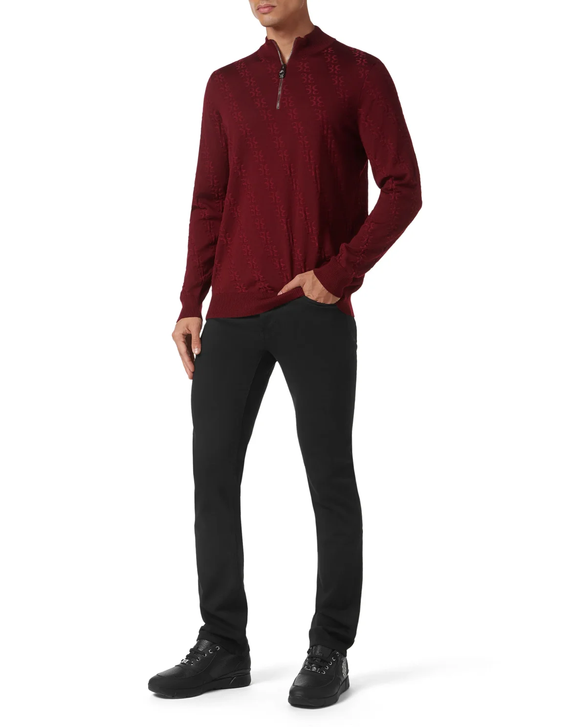 Wool and Silk Pullover zip mock, цвет: Красный