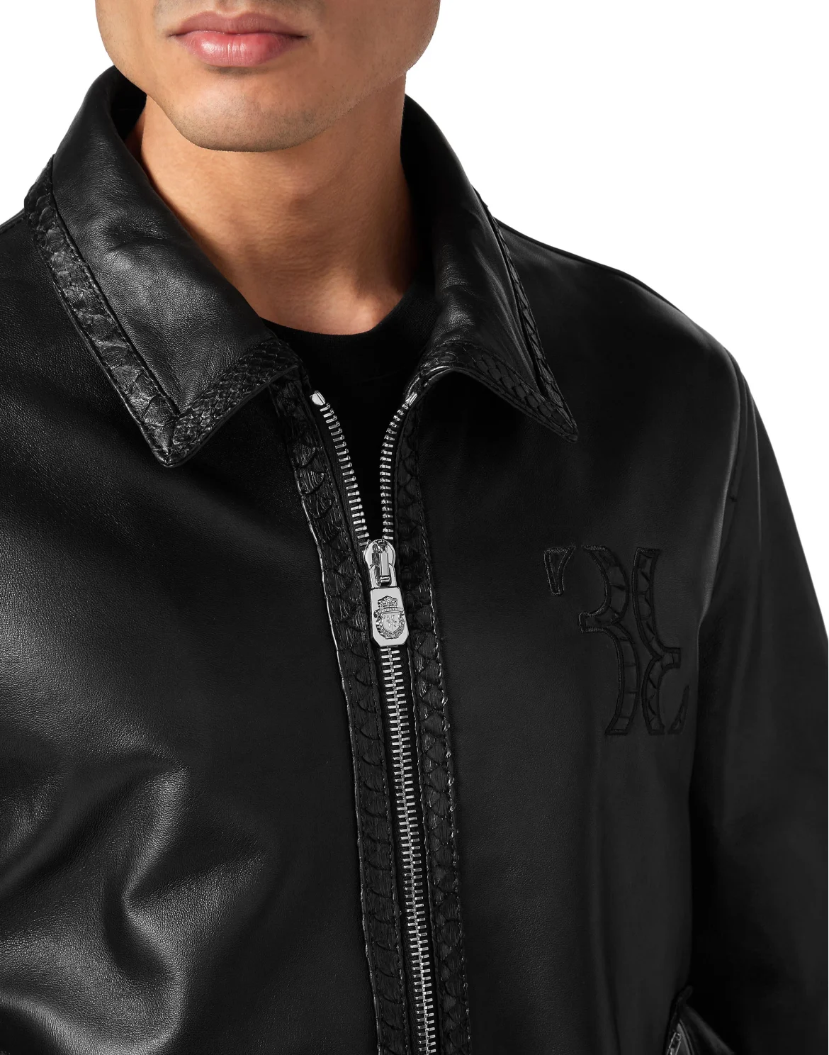 Leather Bomber with Pytone Inserts, цвет: Черный
