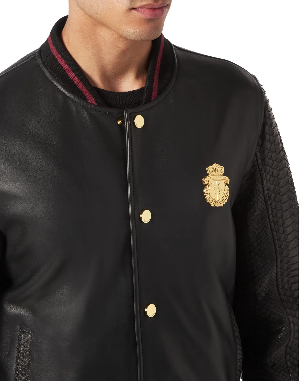 Python Leather Mix Bomber, цвет: Черный