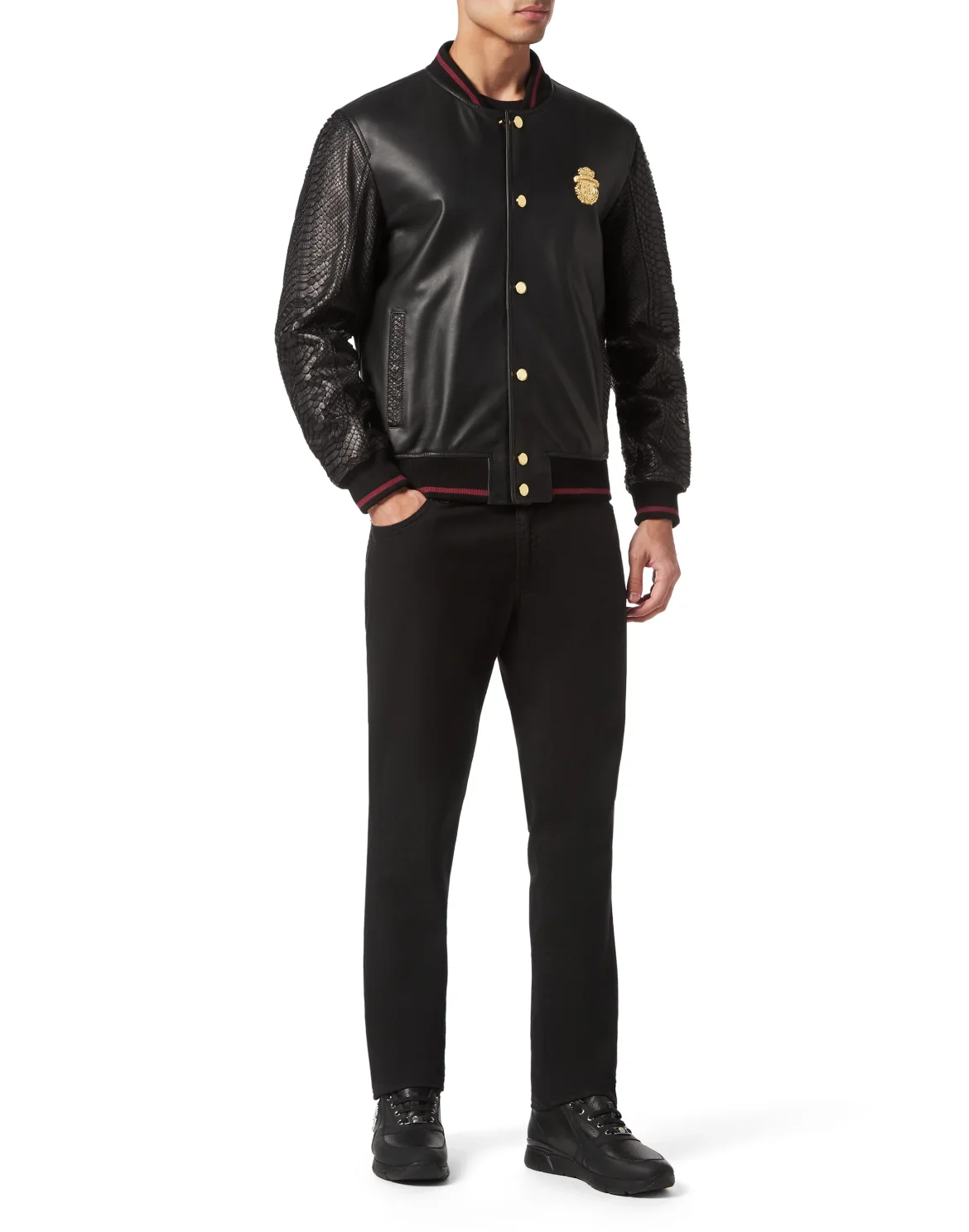 Python Leather Mix Bomber, цвет: Черный