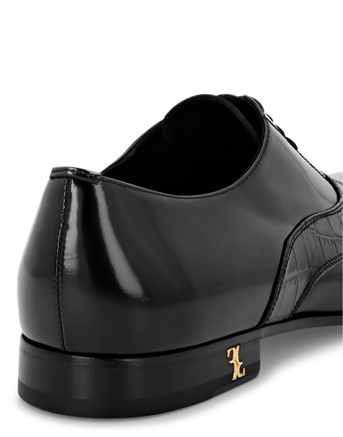 Leather and Croco Effect Derby, цвет: Черный