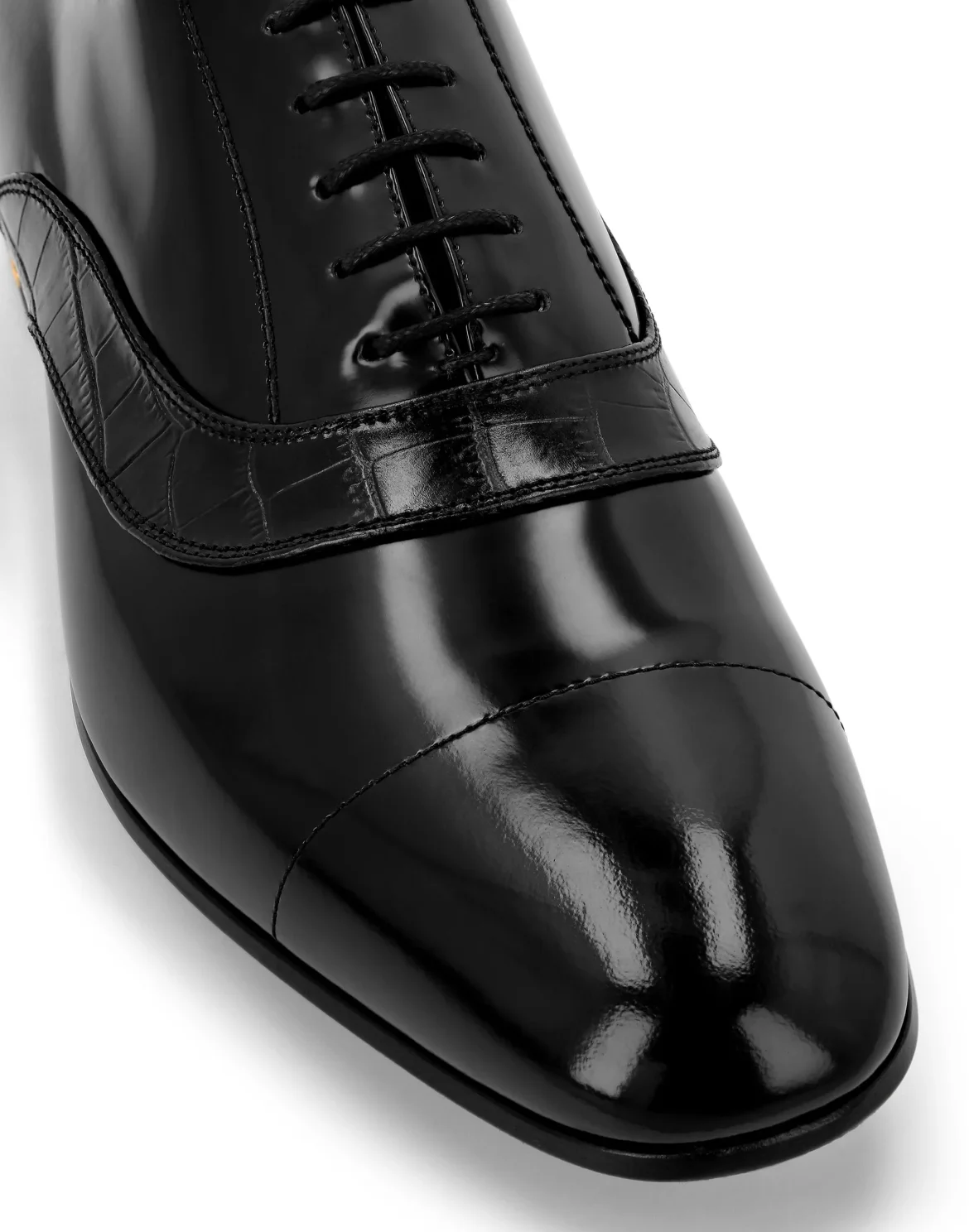 Leather and Croco Effect Derby, цвет: Черный