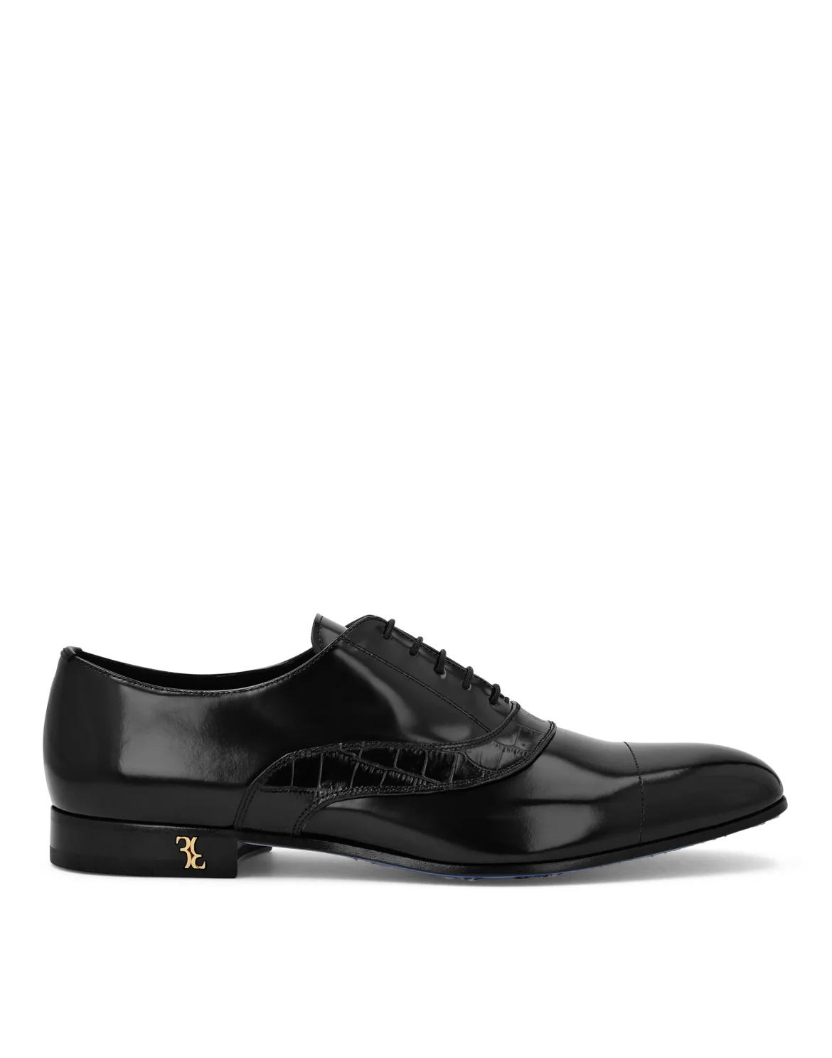 Leather and Croco Effect Derby, цвет: Черный