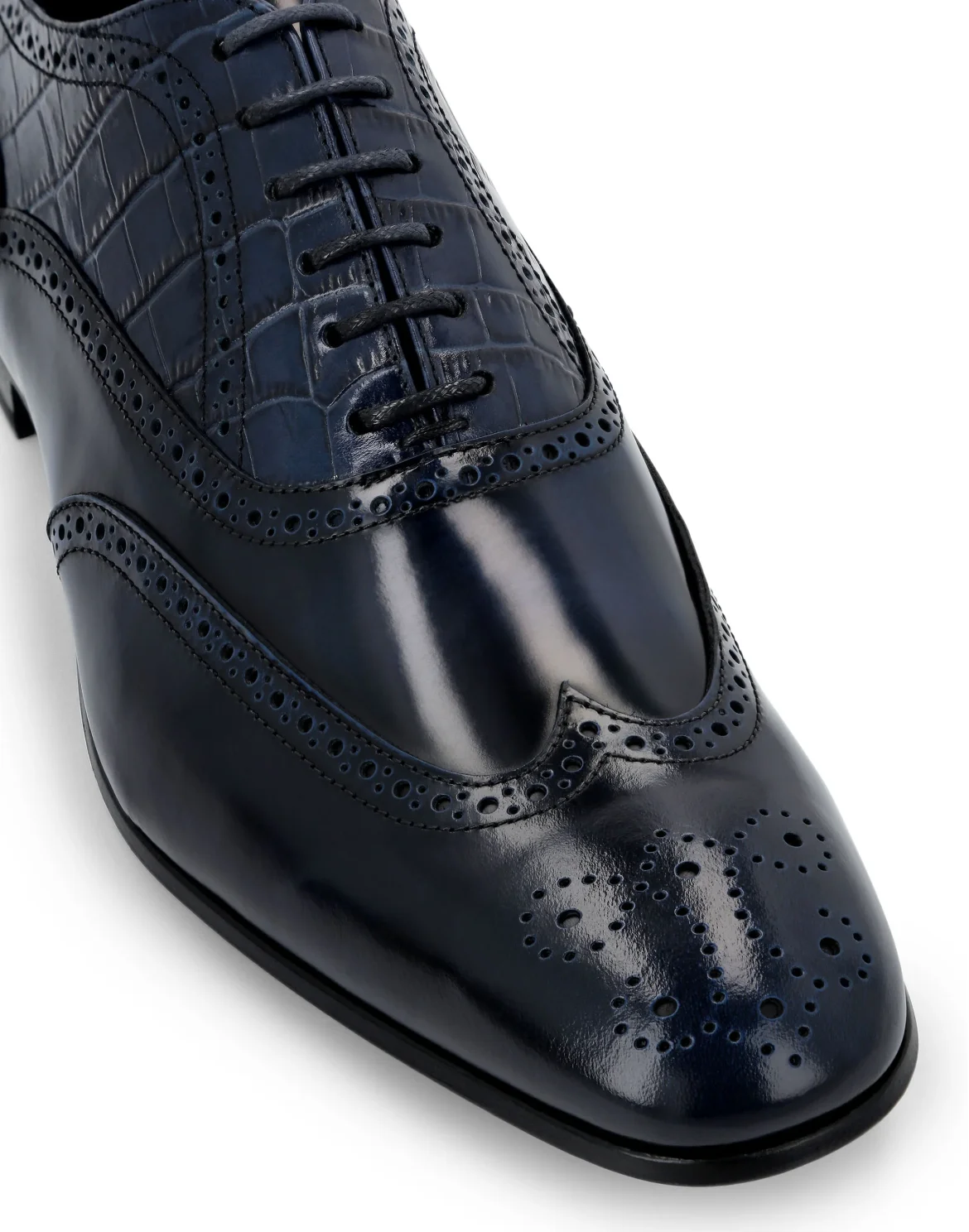 Leather and Croco Effect Derby, цвет: Синий