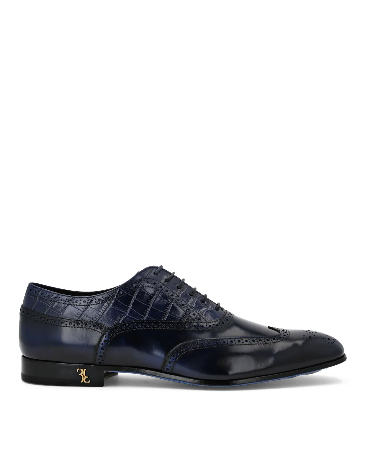 Leather and Croco Effect Derby, цвет: Синий