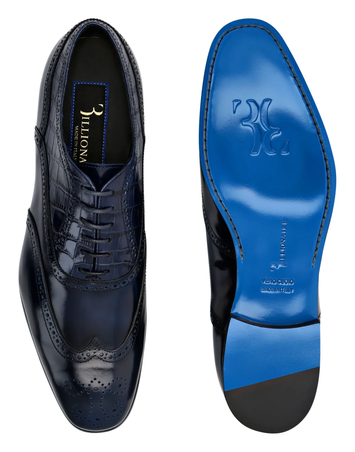 Leather and Croco Effect Derby, цвет: Синий