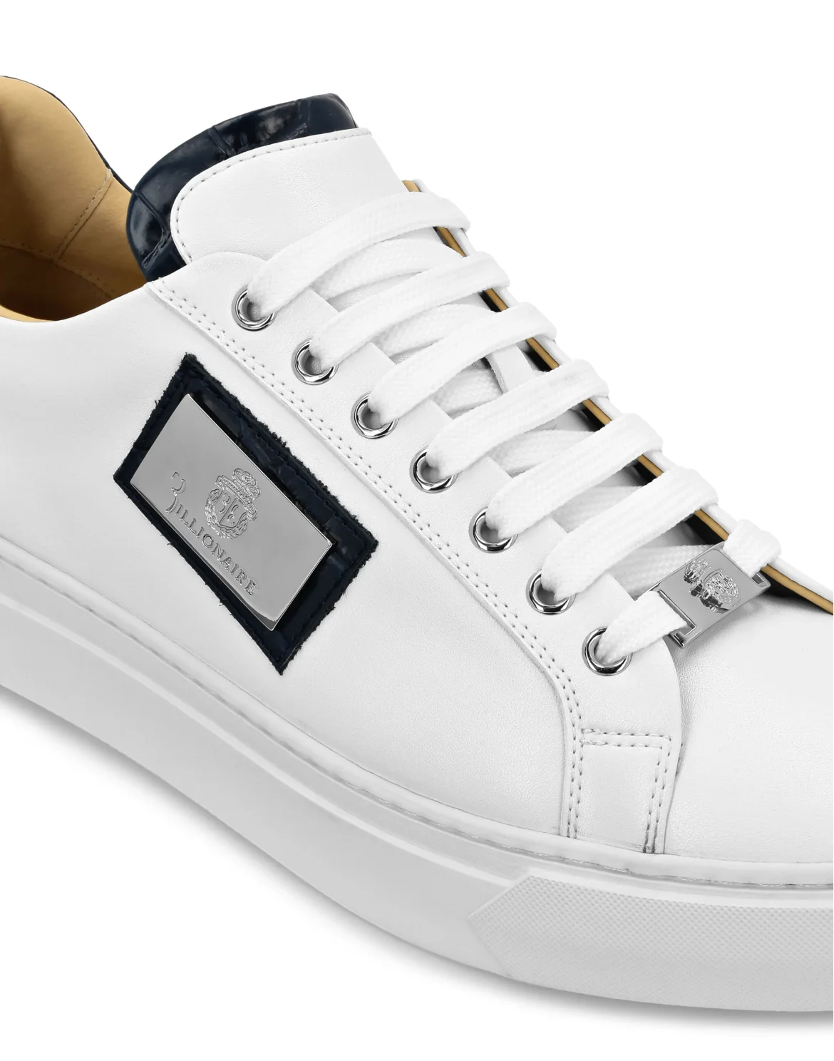 Croco Printed Nappa Leather Lo-Top Sneakers, цвет: Белый
