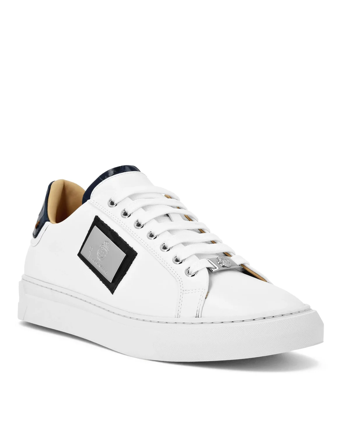 Croco Printed Nappa Leather Lo-Top Sneakers, цвет: Белый