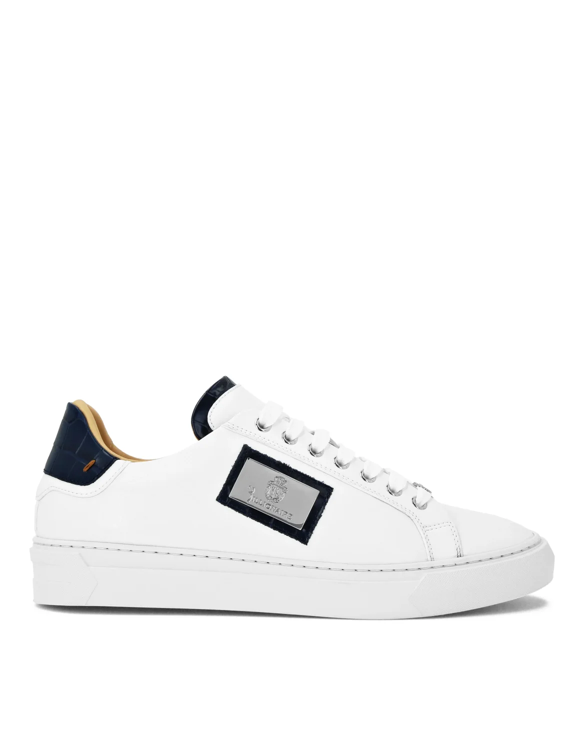 Croco Printed Nappa Leather Lo-Top Sneakers, цвет: Белый