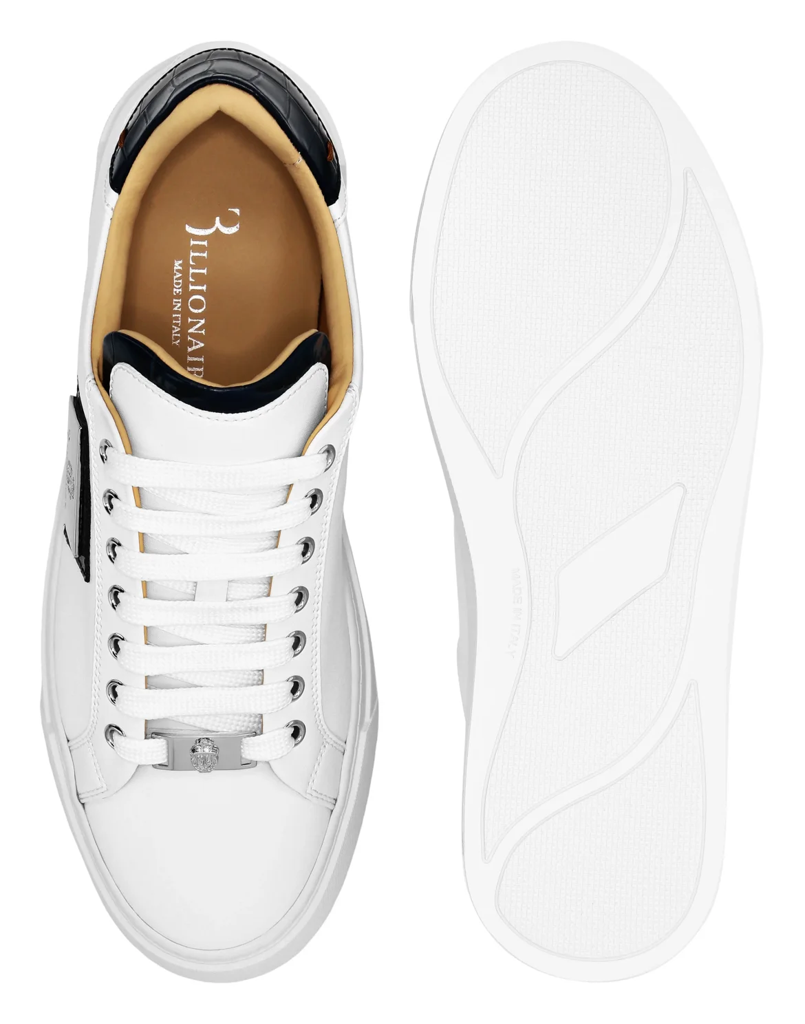 Croco Printed Nappa Leather Lo-Top Sneakers, цвет: Белый