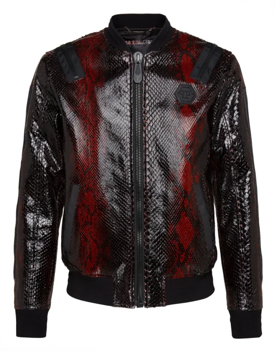 Leather Bomber Python Zipped