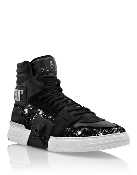HI-TOP SNEAKERS PHANTOM KICK$ LEATHER STUD WITH STRASS SKULL