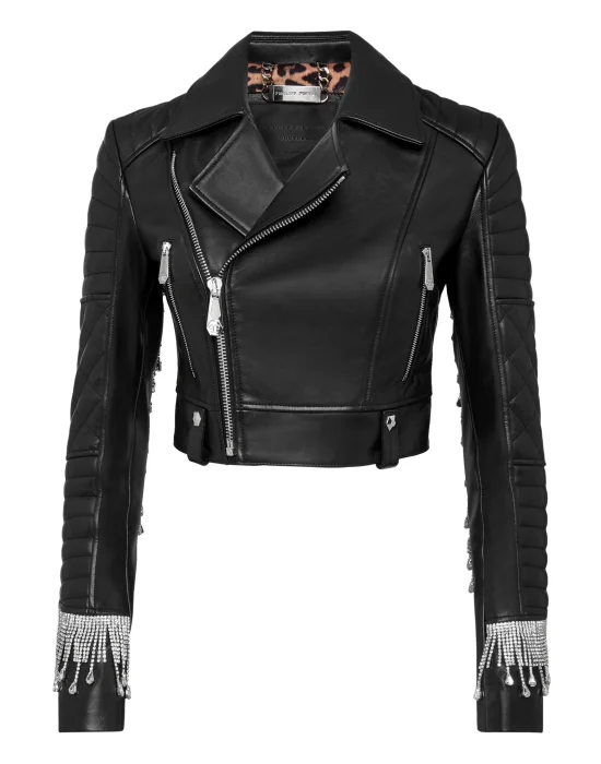 Leather Biker Crystal Fringe