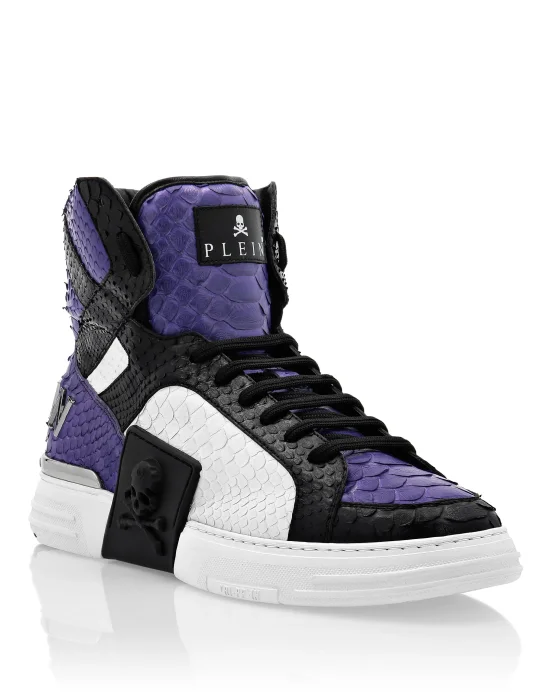 HI-TOP SNEAKERS MONEY KICK$ PYTHON ICONIC PLEIN SKULL