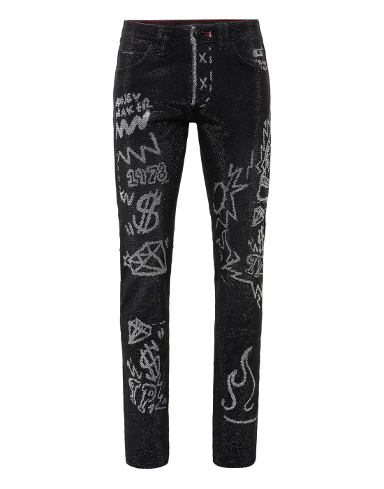 Denim Super Straight Cut Full  stones Graffiti