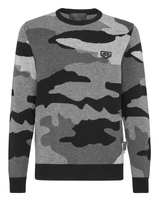 Merino wool Pullover Round Neck LS Camouflage