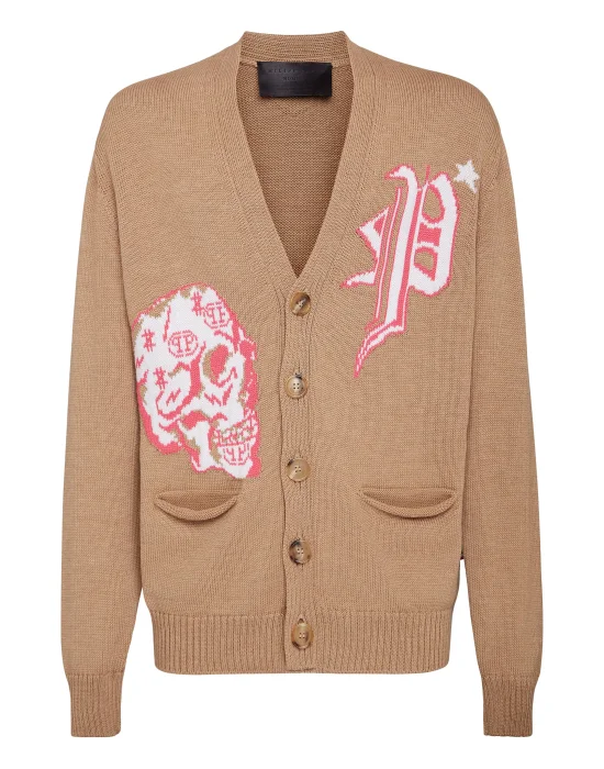 Merino wool Cardigan Short Jacquard Skull