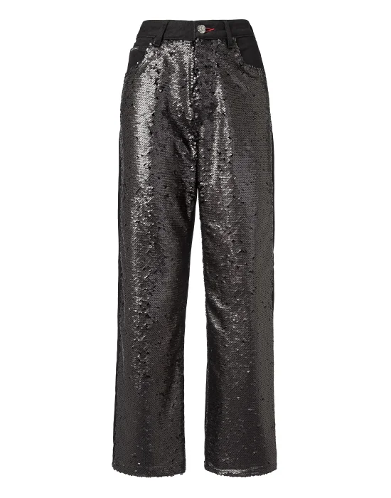 Denim High Rise Fit Paillettes Paillettes
