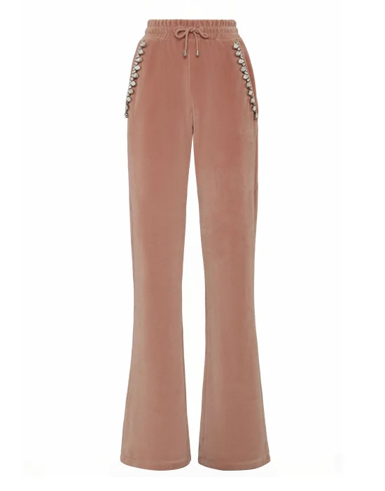 Velvet Jogging Trousers Crystal Chain