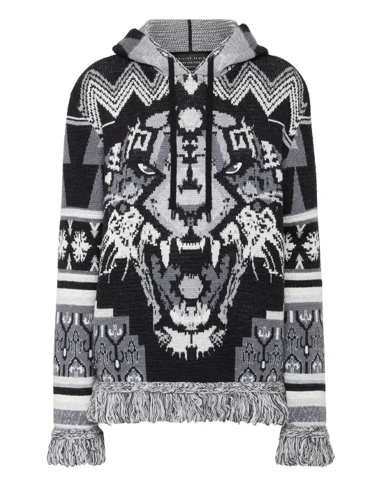 Wool Hoodie Sweater Fringe Navajo