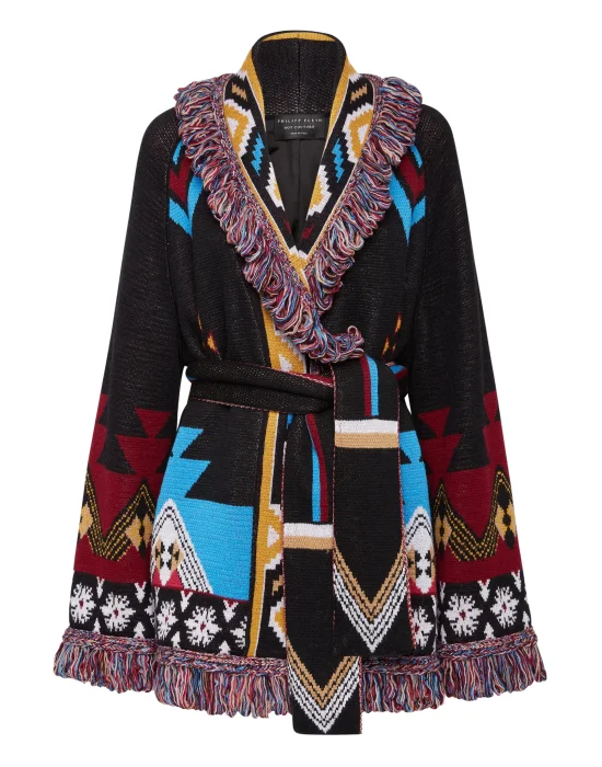 Wool Cardigan Short Fringe Navajo