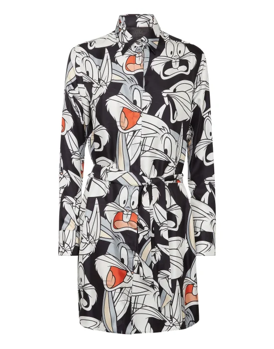 Silk Shirt Dress Printed Looney Tunes