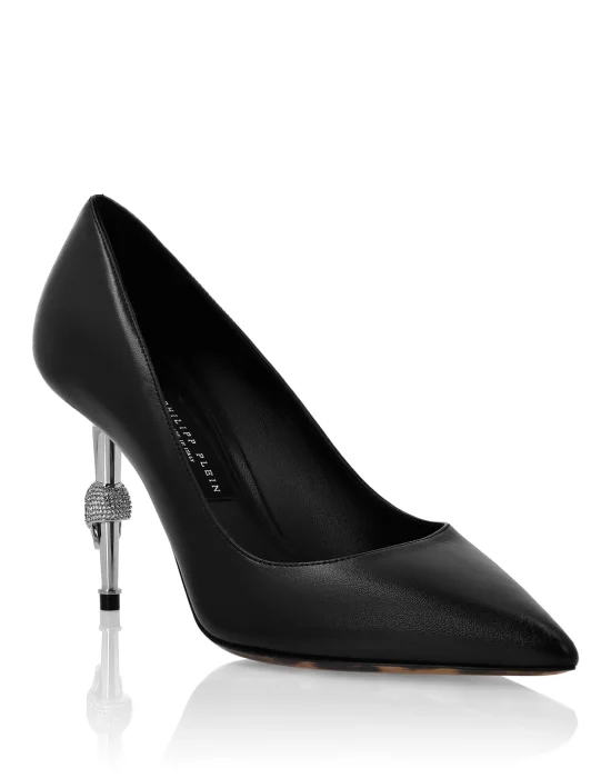 Leather Decollete Mid Heels Skull